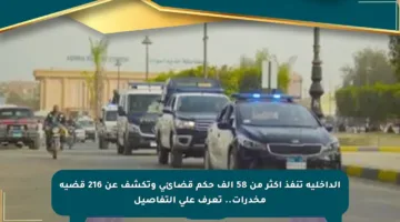 الداخلية تنفذ أكثر من 58 ألف حكم قضائي وتكشف عن 216 قضية مخدرات.. تعرف على التفاصيل